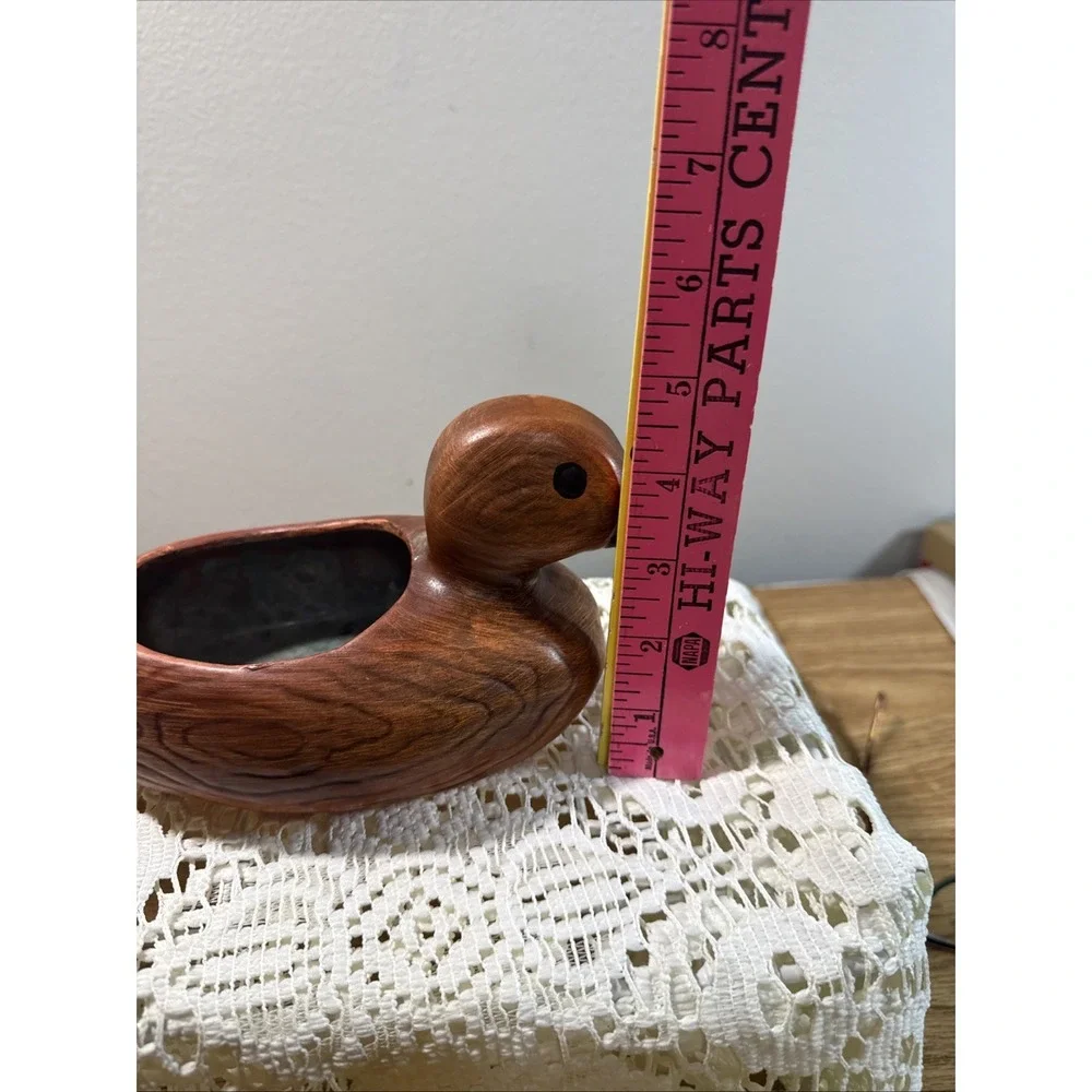 Vintage Wood Grain Look Ceramic Porcelain Duck Planter